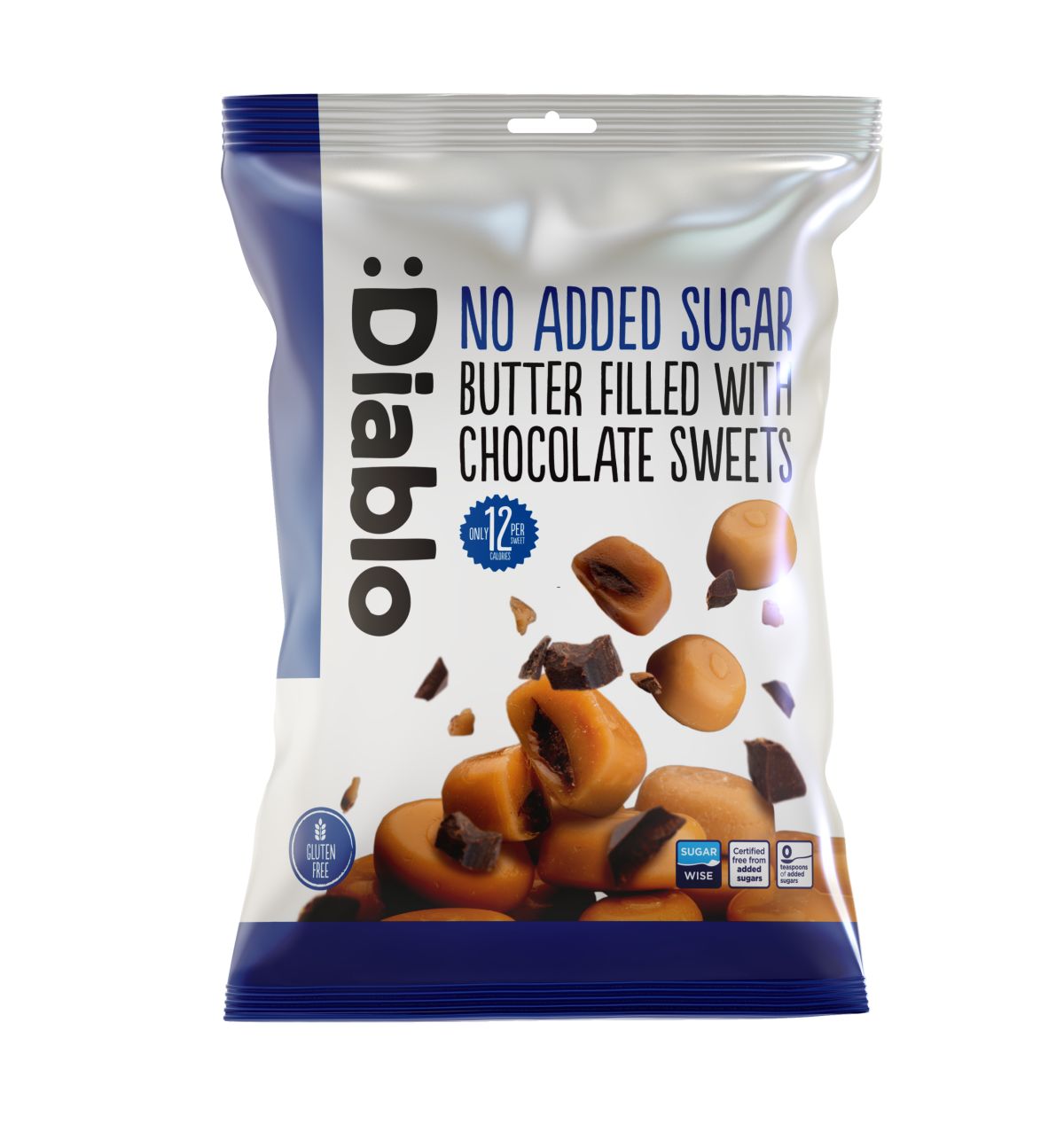 Diablo Bonbons au beurre sans sucre ajouté fourrés au chocolat 75g