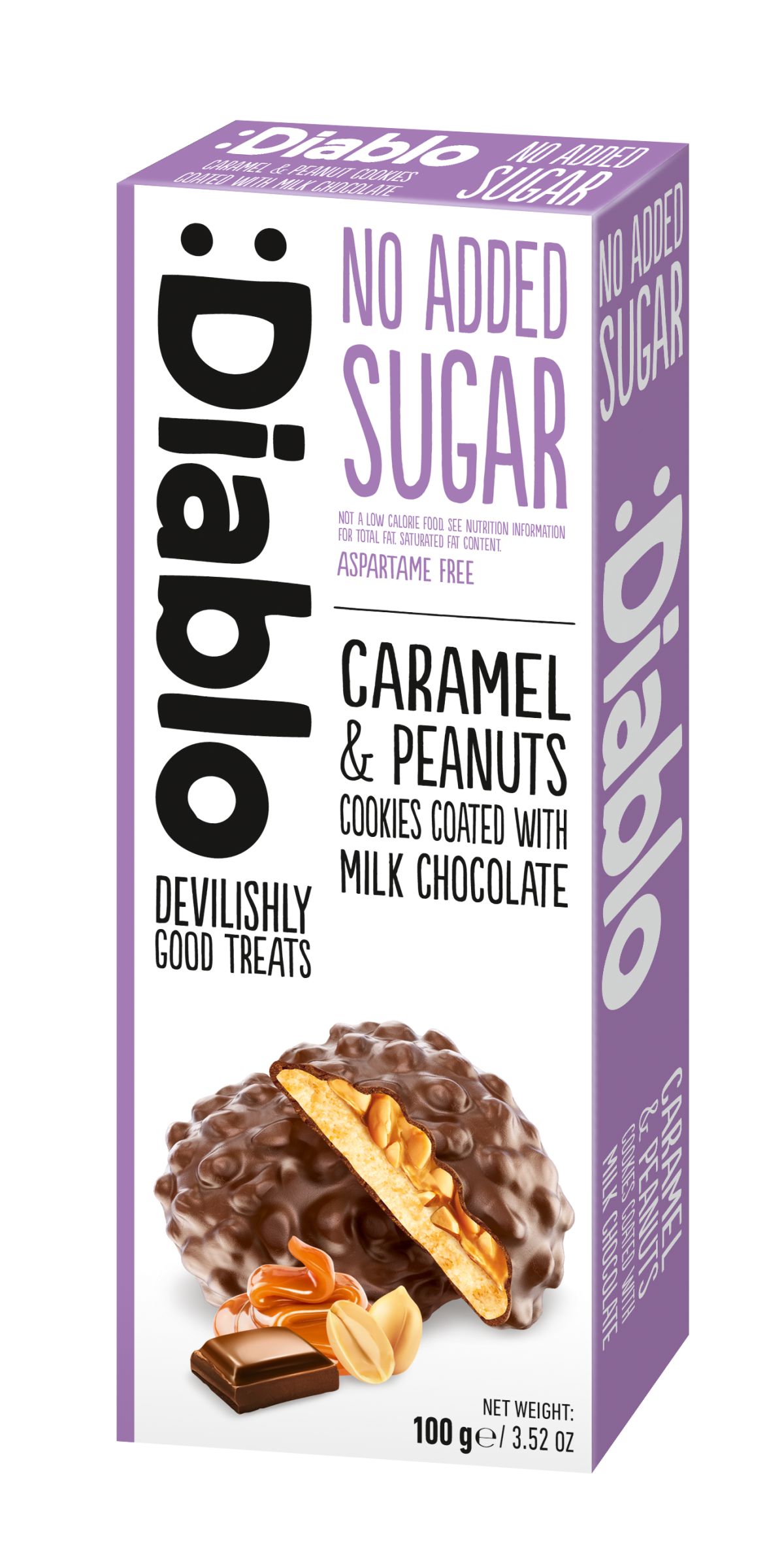 Galletas Diablo Sin Azúcar Añadido de Caramelo y Cacahuetes Cubiertas de Chocolate con Leche 100g