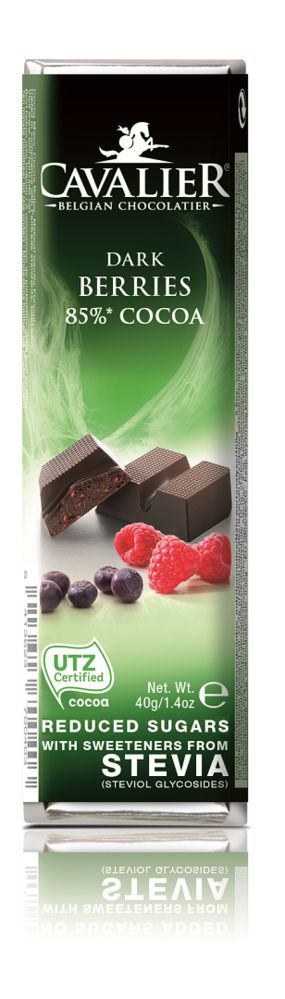 Barra de Chocolate Cavalier Dark Berries con 85% de Cacao y Stevia 40g