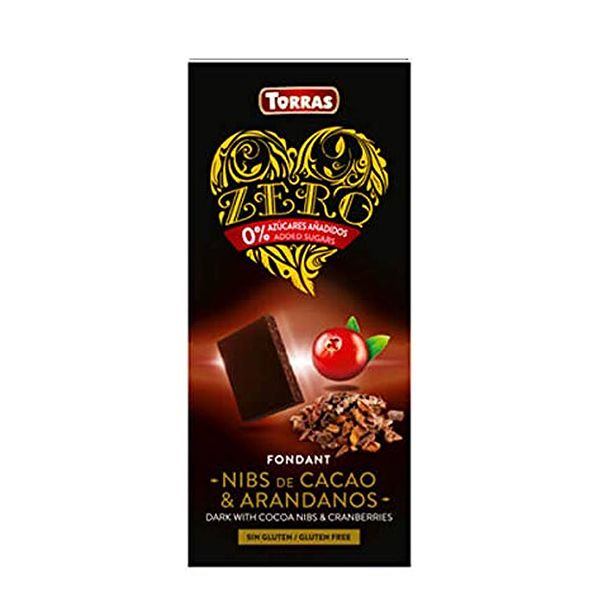 Torras Zero Dark, Cocoa Nibs & Cranberries Chocolate 125g