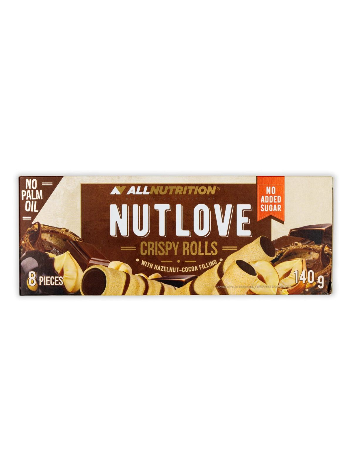 Allnutrition Nutlove Crispy Rolls con ripieno di nocciola e cacao 140g