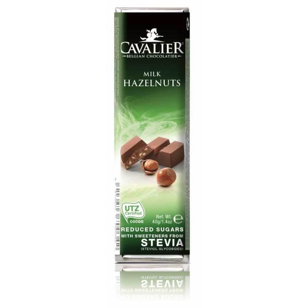 Barre de chocolat au lait de noisettes Cavalier avec stévia 40g
