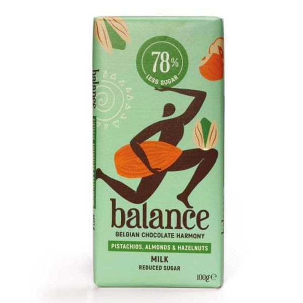 Balance Pistachios, Almonds & Hazelnuts Milk Chocolate 100g