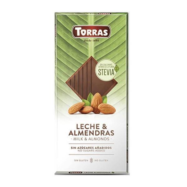 Torras Cioccolato al Latte e Mandorle con Stevia 125g