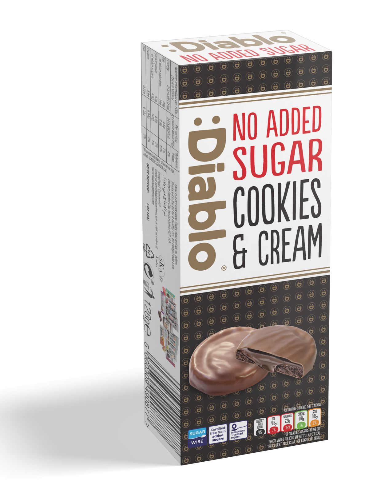 Diablo Galletas de Chocolate con Crema Sin Azúcar Añadido 128g