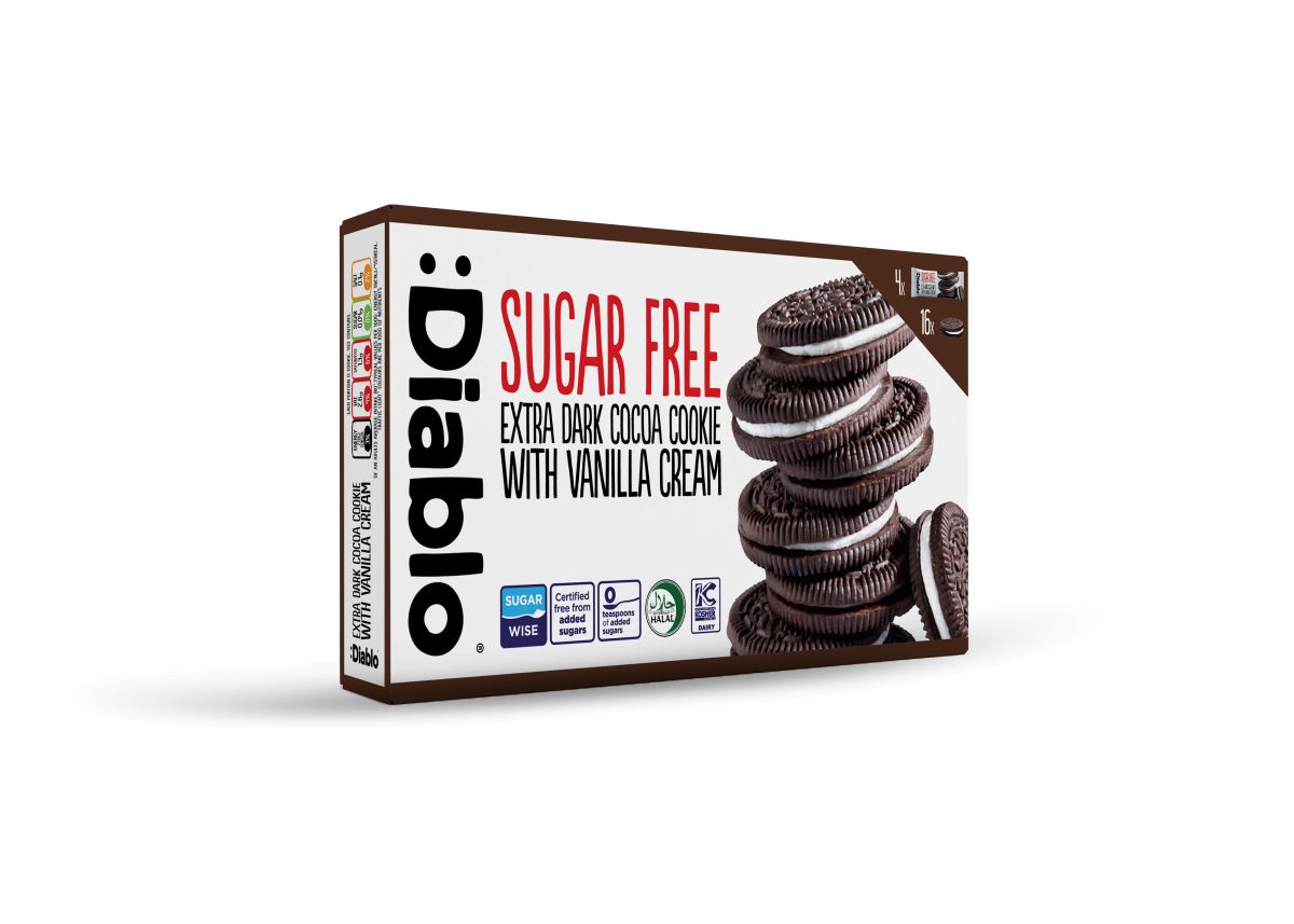 Diablo Suikervrije Extra Donkere Cacao Koekje met Vanillecrème 176g