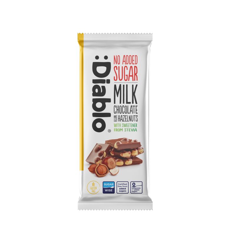 Diablo No Added Sugar Stevia Milk Chocolate with Hazelnuts 75g