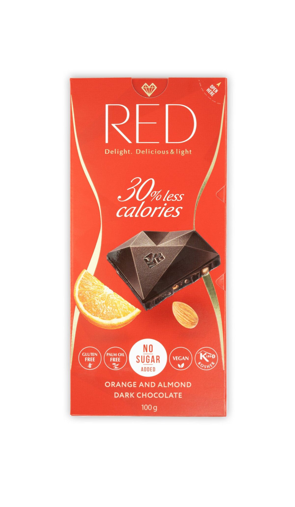 Chocolate negro con naranja y almendra RED 100g